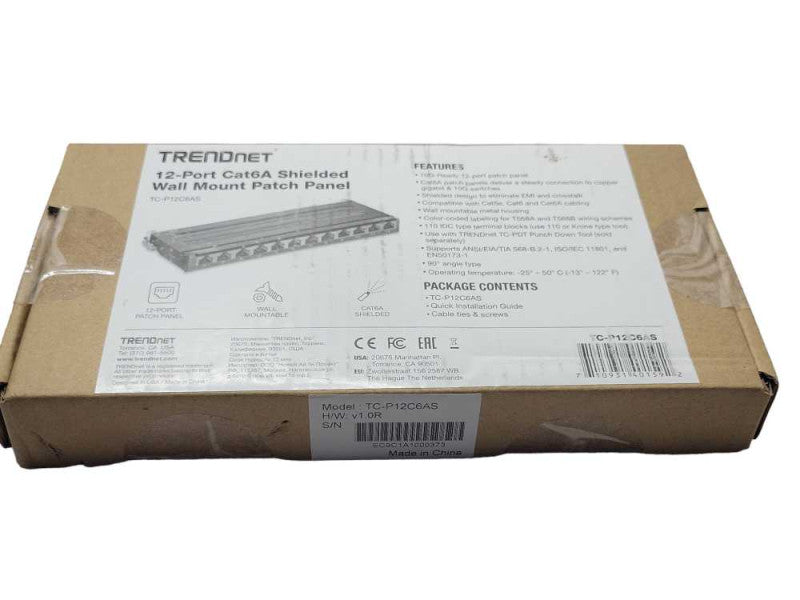 New TRENDnet 12-Port Cat6A TC-P12C6AS Shielded Wall Mount Patch Panel Q_