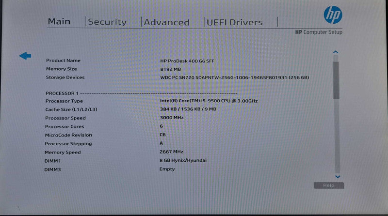 HP ProDesk 400 G6 SFF | i5-9500 @ 3.00GHz 6C, 8GB DDR4, 256GB NVMe