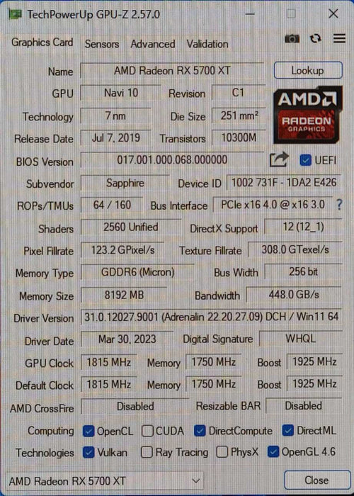 SAPPHIRE AMD Radeon RX 5700 XT 8GB GDDR6 Graphics Card, 3x DP, 1x HDMI
