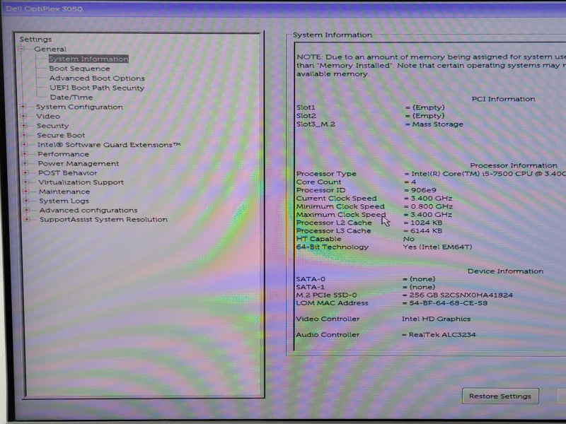 Dell Optiplex 3050 SFF, Core I5-7500 3.4GHz, 8GB DDR4, 256GB SSD