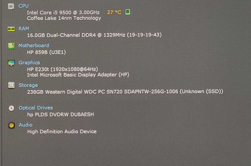 HP ProDesk 400 G6 SFF, i5-9500 3.00GHz, 16GB RAM, 256GB Nvme