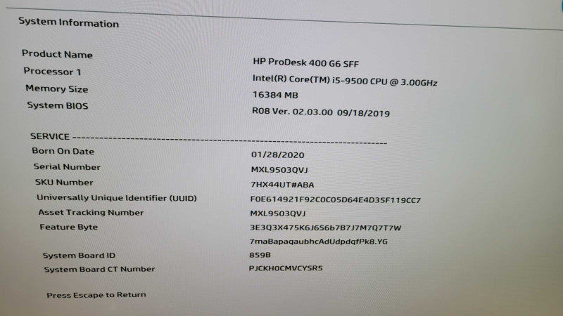 GP ProDesk 400 G6 SFF - Core i5-9500 | 16GB RAM | 256GB NVMe Q%