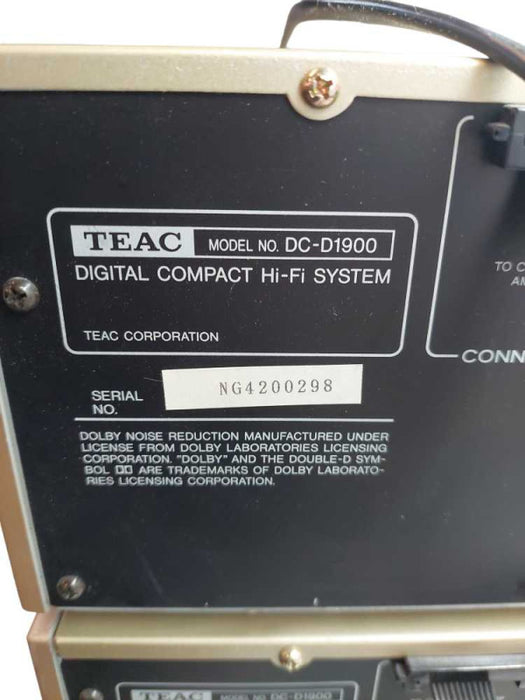 Teac Model: DC-D1900 Dual Cassette Deck, Compact Disc, 16bit Dual Converter =