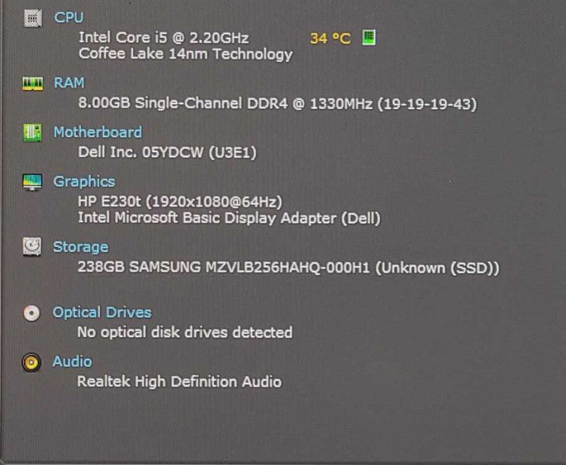 Dell OptiPlex 3070 Micro, i5-9500T 2.2GHz, 8GB RAM, 256GB Nvme