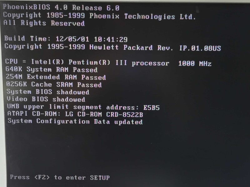 HP Vectra VL400 Vintage PC, Intel Pentium III 1GHz, 256MB RAM, No RAM _