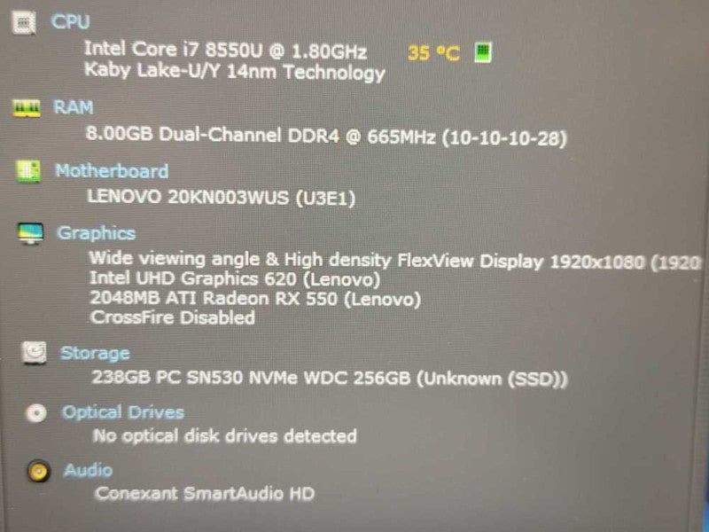 Lenovo ThinkPad E480| i7-8550U| 8GB DDR4| Radeon RX 550| 256GB SSD| READ  Î² BudLap