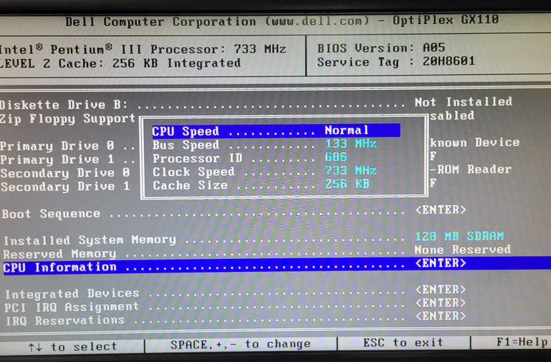 Dell Optiplex GX110, Intel Pentium III 733MHz, 128MB RAM, No HDD _