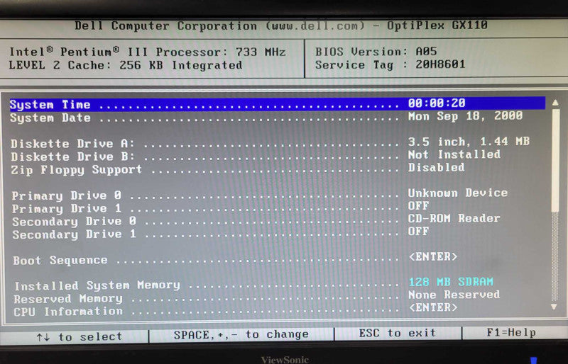 Dell Optiplex GX110, Intel Pentium III 733MHz, 128MB RAM, No HDD _
