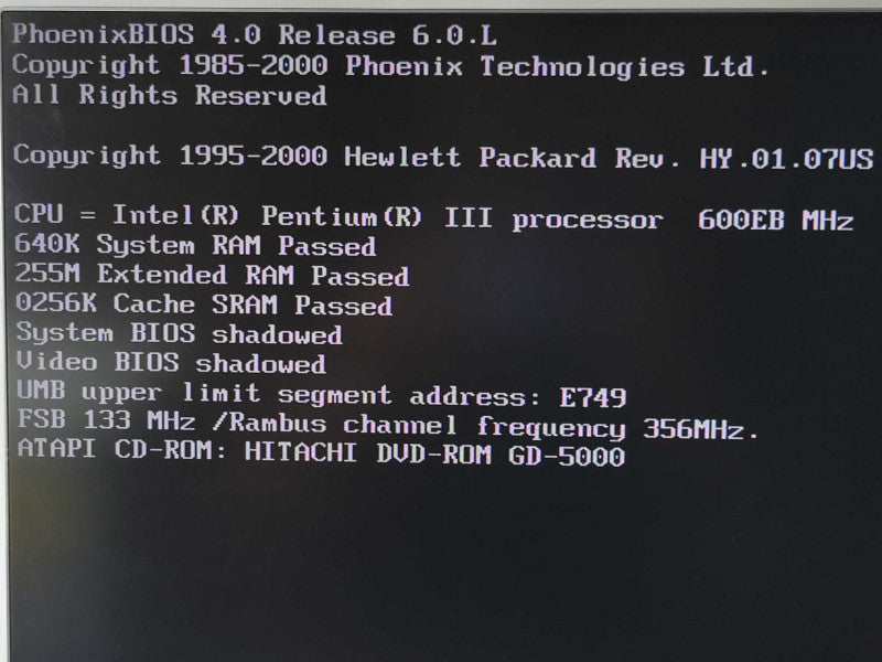 HP Vectra VL600 Perntium III 600MHz 250MB RAM, No HDD _