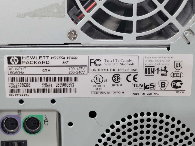 HP Vectra VL600 Perntium III 600MHz 250MB RAM, No HDD _