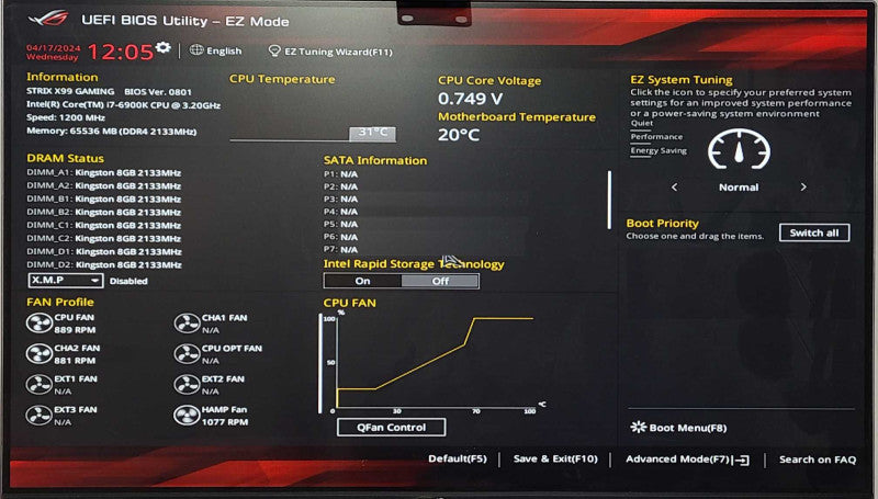 ASUS STRIX X99 Gaming w/ i7-6900K 3.20GHz, 64GB DDR4 RAM, Liquid CPU Cooler