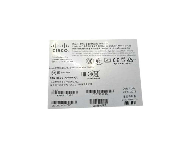 Cisco FPR-2110 Firewall Security Appliance w/ FPR2K-SSD100 | Factory Reset