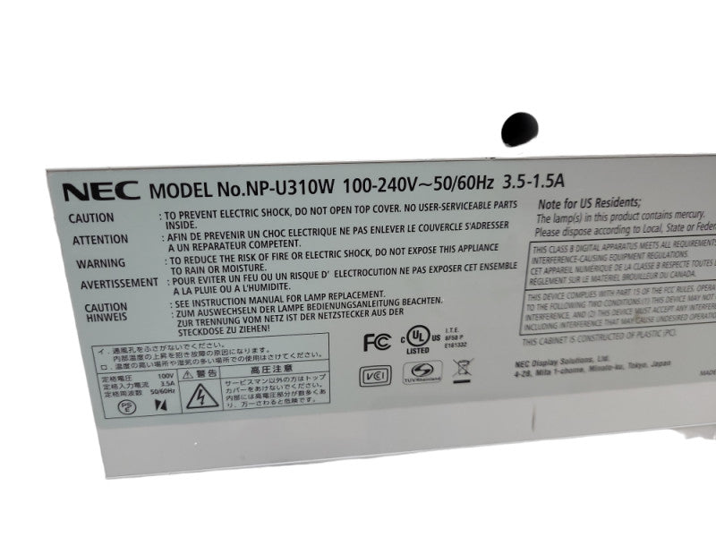 NEC NP-U310W Ultra Short Throw 3100 Lumens Projector &