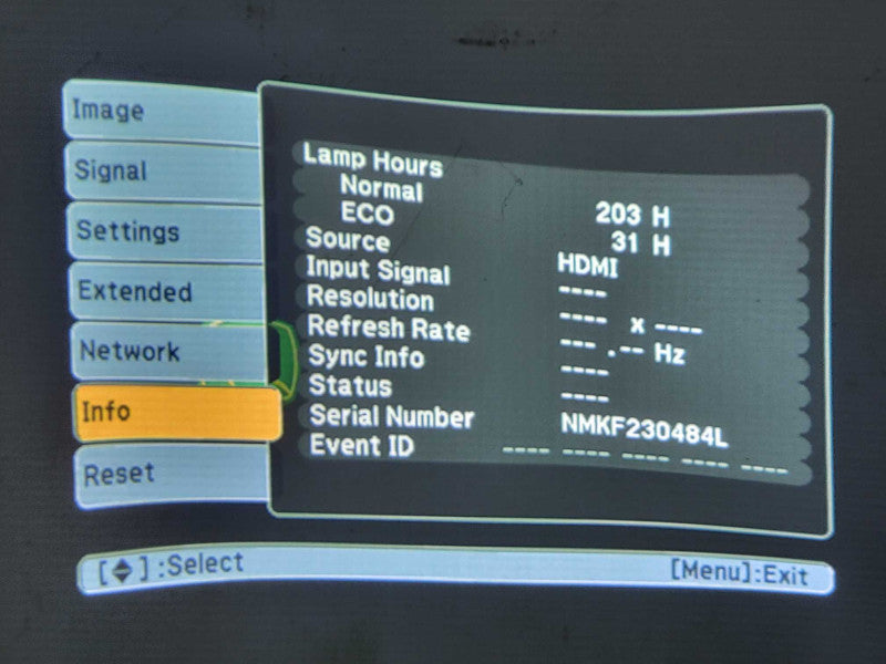 EPSON PowerLite 1770W LCD Projector H362A, 203H Lamp Hours, No Remote _