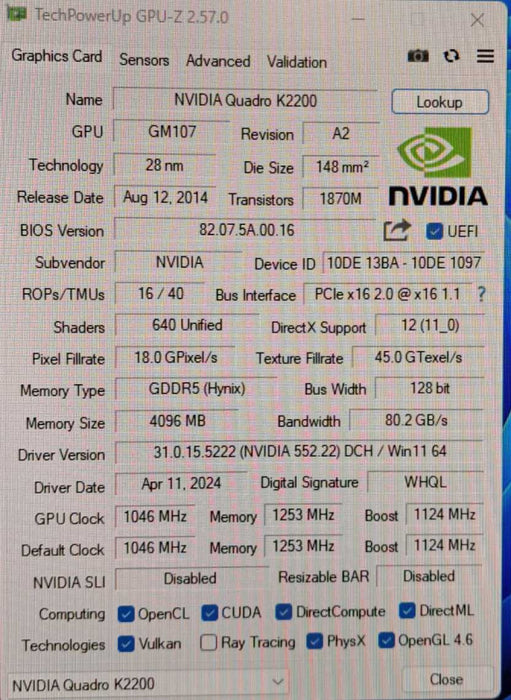 NVIDIA Quadro K2200 4GB GDDR5 Graphics Card | 2x DisplayPort, DVI Q