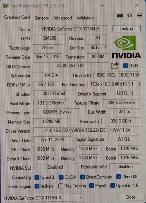 NVIDIA GeForce GTX Titan X 12GB GDDR5X Graphics Card