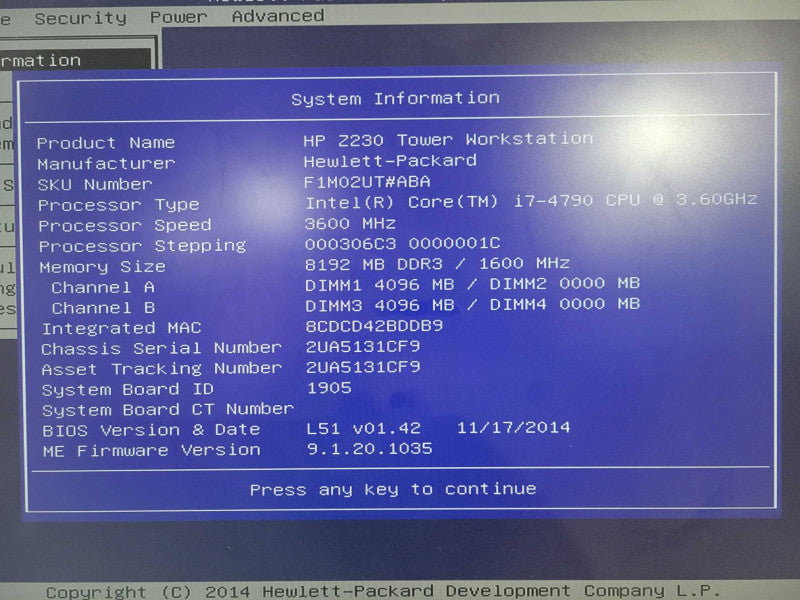 HP Z230 Tower | i7-4790 @ 3.60GHz 4C, 8GB Ram, No HDD/OS, 320W PSU !