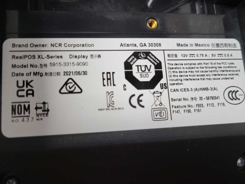 Open-Box NCR RealPOS XL-Series Display 5915-3315-9090 Monitor _