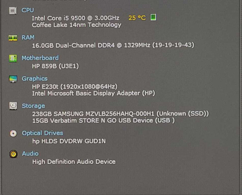 HP ProDesk 400 G6 SFF, i5-9500 3.00GHz, 16GB RAM, 256GB Nvme