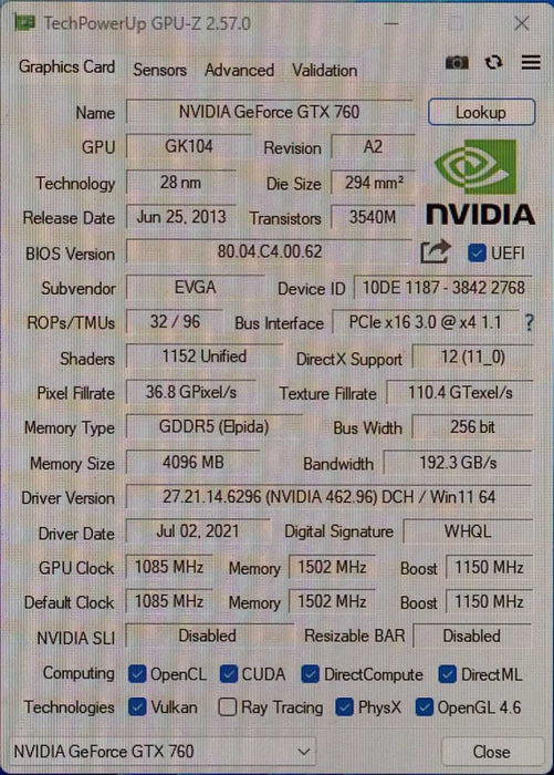 EVGA NVIDIA GEFORCE GTX 760 4GB GDDR5 Graphic Card, 04G-P4-2768-KR