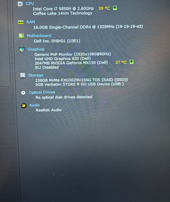 Dell Latitude 5501 i7-9850H@2.6GHzGeForce MX150 2GB GPU 16GB RAM 256SSD READ  Lap200