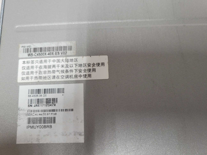 Cisco WS-C4500X-40X-ES V02 32-Port 10G No Expansion Model - With Dual AC Q_