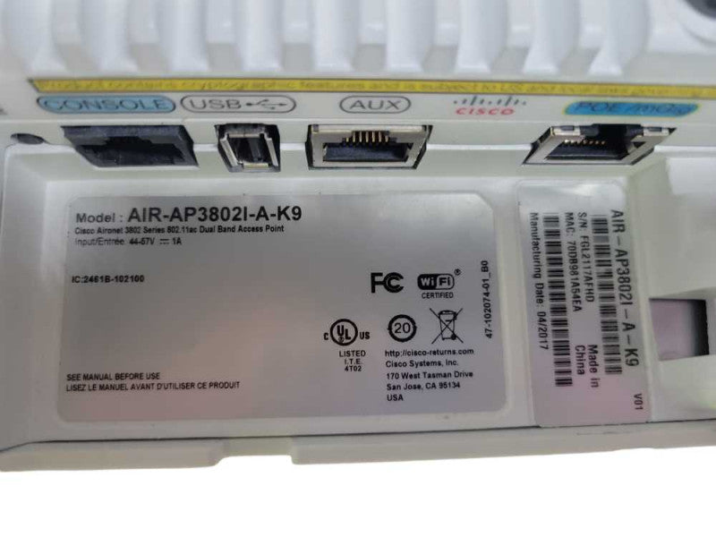 Cisco AIR-ap3802I-A-K9 Dual Band AP Q%