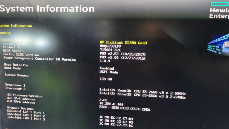 HP DL380 Gen9 server | E5- 2660 V3 | 128GB RAM | P440ar| 2 x PSU %