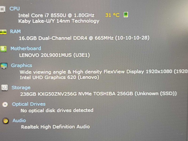 Lenovo ThinkPad E580 | i7-8550U| 16GB DDR4| 256GB SSD READ Î² Lap200
