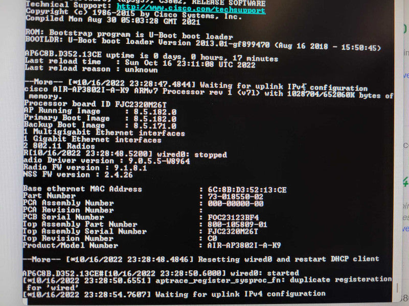 Cisco AIR-AP3802I-A-K9 802.11AC DUAL BAND AP, Factory Reset Q$