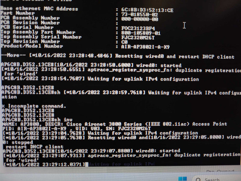 Cisco AIR-AP3802I-A-K9 802.11AC DUAL BAND AP, Factory Reset Q$
