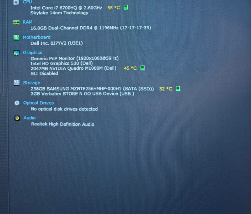 Dell Precision 5510 i7-6700HQ QUADRO M1000M 2GB GPU 16GB RAM 256GB SSD  Lap200