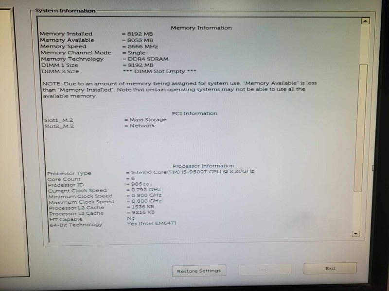 Dell OptiPlex 7070 SFF Desktop, Intel i5-9500 3.00GHz, 8GB RAM, 256GB SSD _