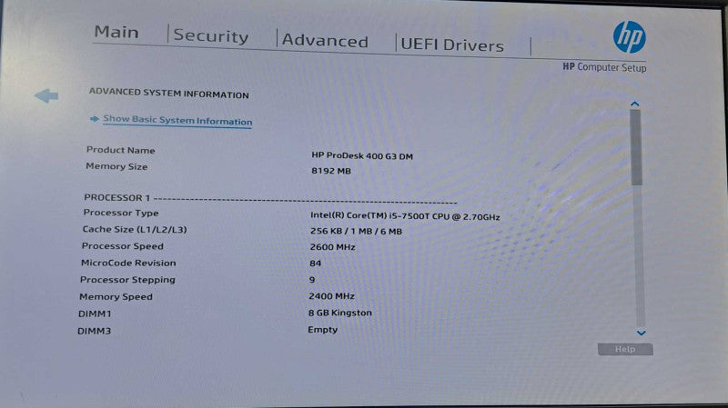 HP ProDesk 400 G3 USFF | i5-7500T @2.7GHz 4C, 8GB DDR4, 256GB SSD