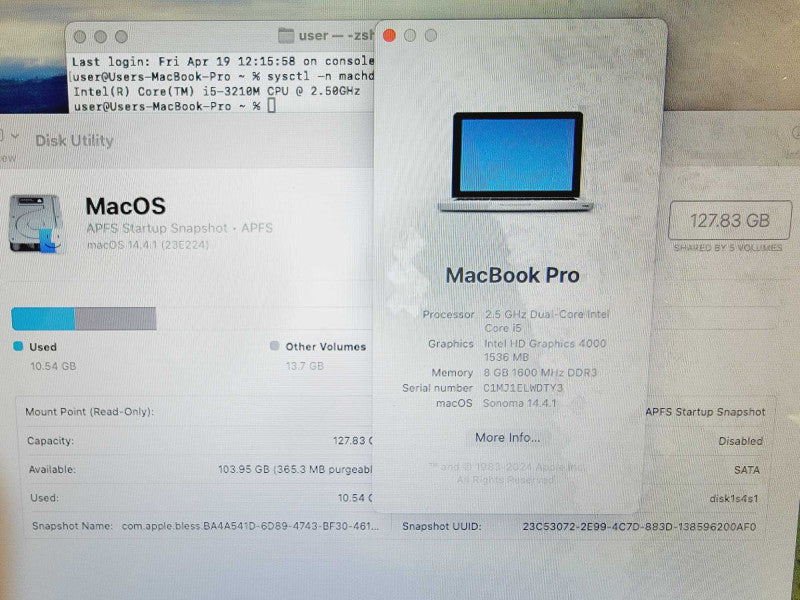 Apple Macbook Pro 2012 13\\" Core i5-3210M @ 2.5GHz 8GB DDR3 120GB SSD (