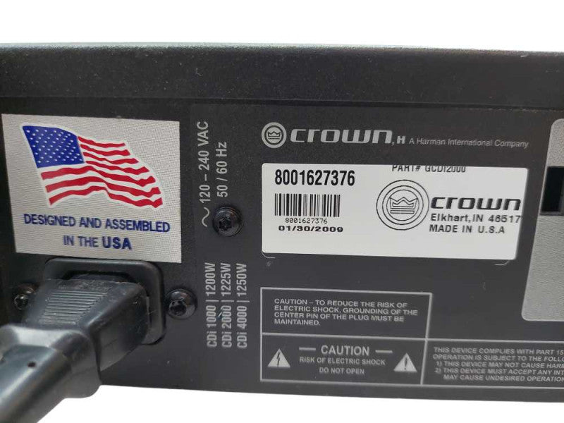 Crown CDi 2000 2- Channel Rack Mountable Powered Amplifier Model: GCD12000 =