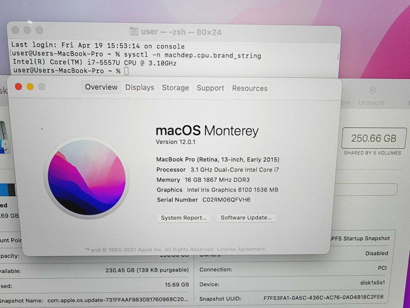 Apple Macbook Pro 2015 13\\" Core i7-5557U @ 3.1GHz 16GB DDR3 250GB SSD (