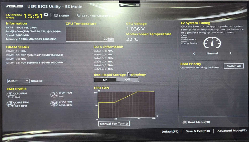 Custom PC/ASUS Z97-E, i7-4790 3.6GHz, 16GB DDR3 RAM, No HDD, READ