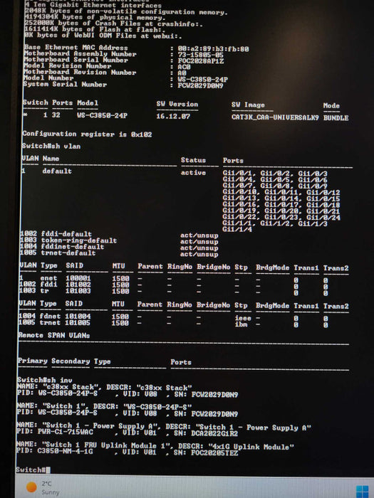 Cisco WS-C3850-24P-S V08 Gigabit PoE+ 1x PSU Network Switch $