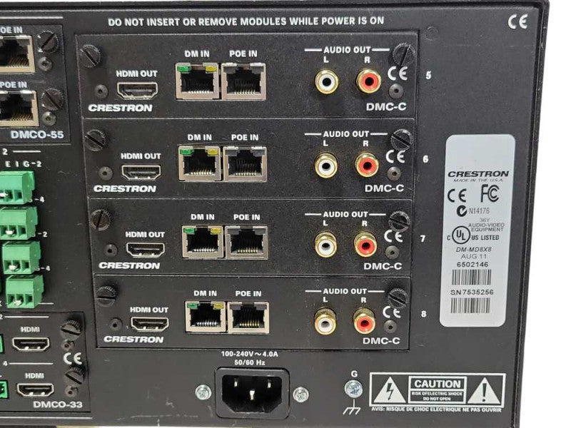Crestron DM-MD8x8 Digital Media Switcher loaded with cards, READ _