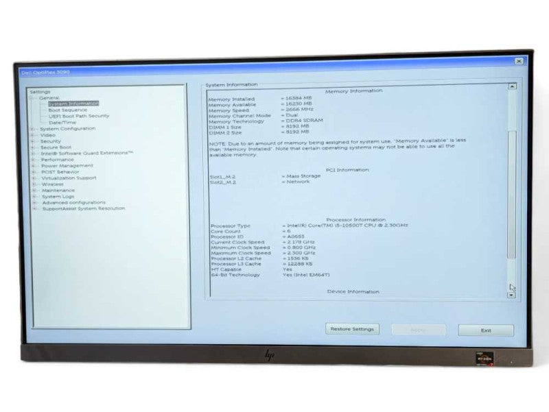 OptiPlex 3090 Micro Intel Core i5-10500T @ 2.30Ghz, 16GB RAM, 256GB NVMe  -