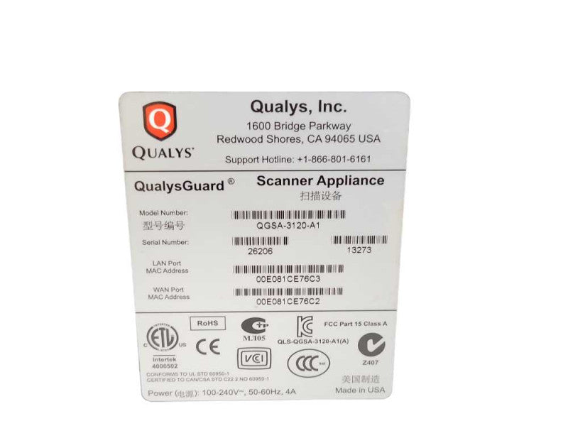 Qualys QGSA-3120-A1 Guard Scanner Appliance with Rack Mount, Read Q_