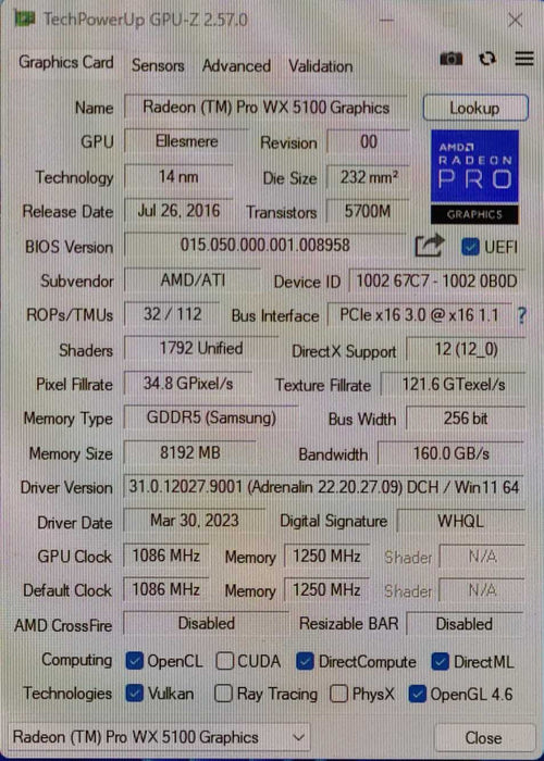 AMD Radeon Pro Wx 5100 8GB GDDR5 Graphics Card, 4x DP