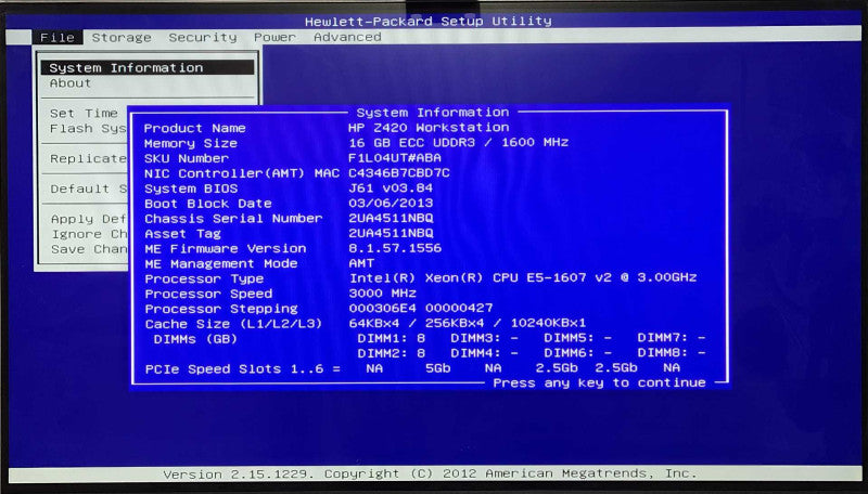 HP Z420 Workstation Xeon E5-1607v2 3.00GHz, 16GB Ram, Quadro K600 GPU, No HDD