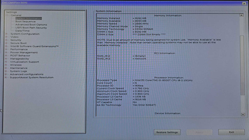 Dell OptiPlex 5070 USFF | i5-8500T @ 2.10GHz 6C, 8GB DDR4, 500GB SSD *READ*