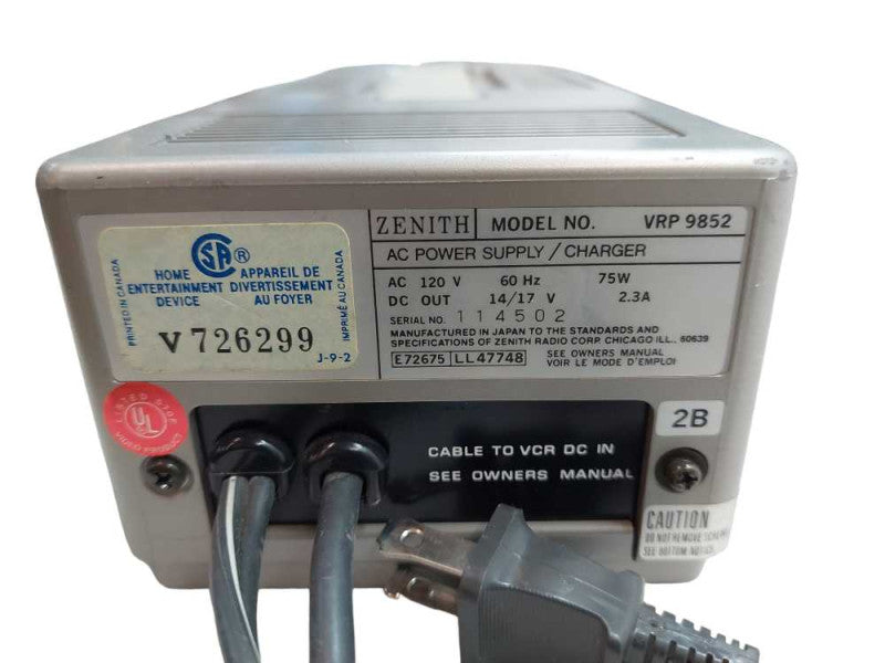 Zenith AC BETA Power Supply Battery Charger Model: VRP 9852 =