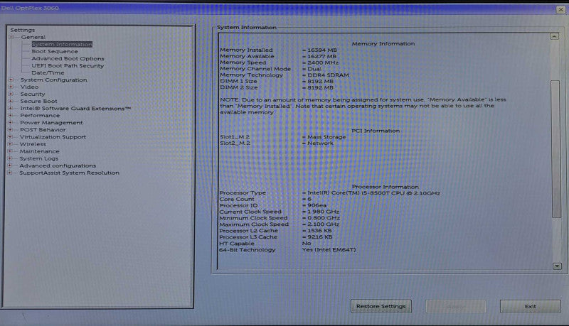 Dell OptiPlex 3060 | i5-8500T @ 2.10GHz 6C, 16GB DDR4, 512GB NVMe + 1TB HDD
