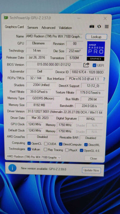 AMD RADEON PRO WX7100 8GB %