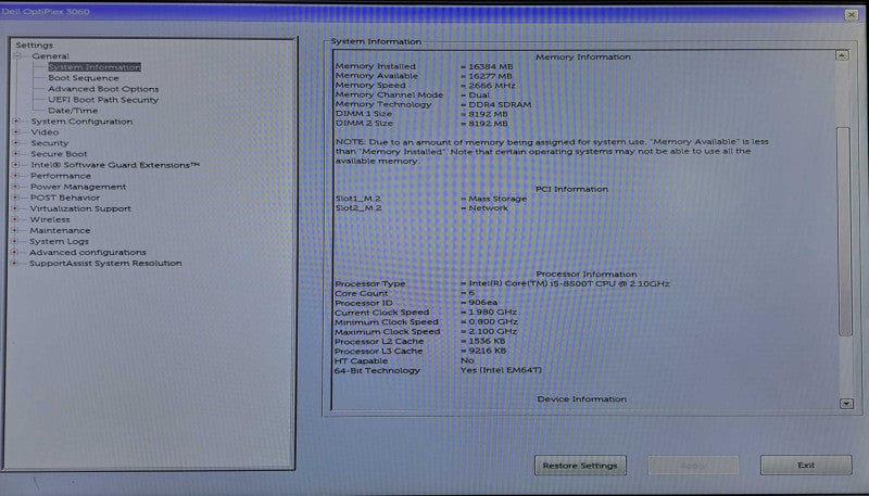 Dell OptiPlex 3060 USFF | i5-8500T @ 2.10GHz 6C, 16GB DDR4, 256GB NVMe, WiFi