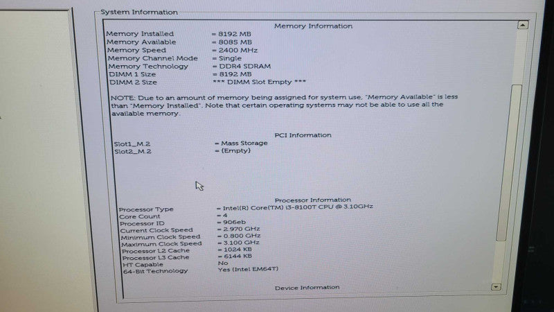 Dell OptiPlex 3070 - Core i3-8100T | 8GB RAM | 512GB NVMe + PWR ADPTR Q%
